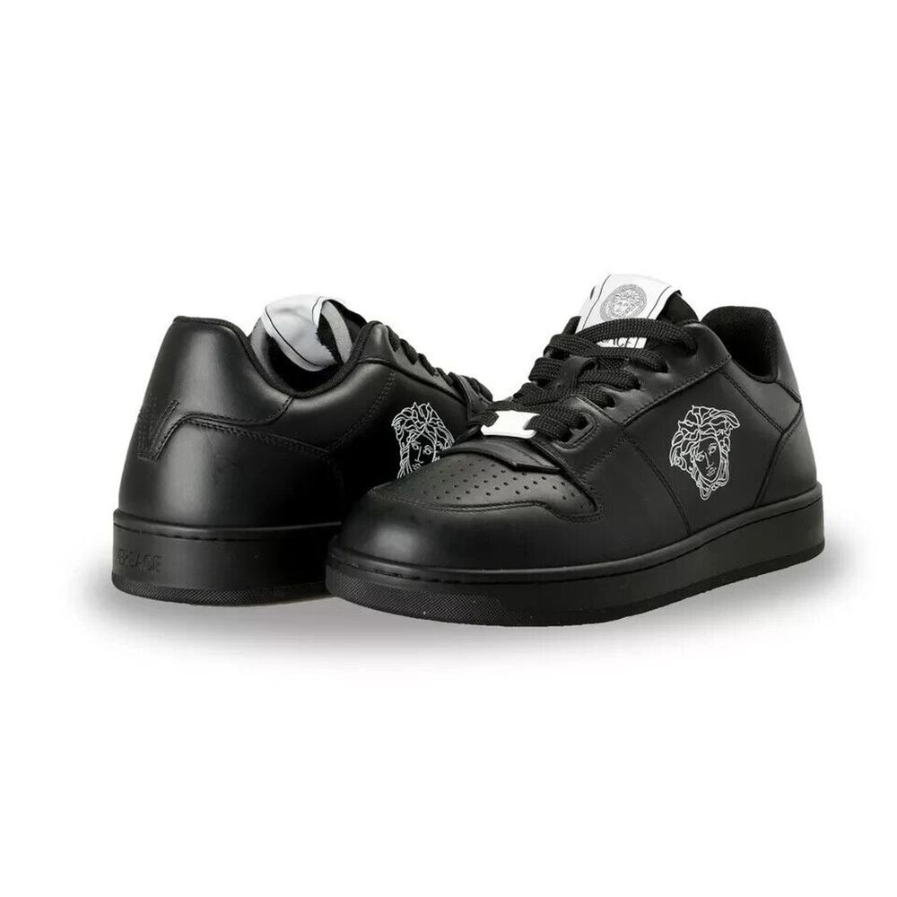 NIB Versace Men Sneakers 44 US 11 Black Leather Medusa Logo Shoes $700